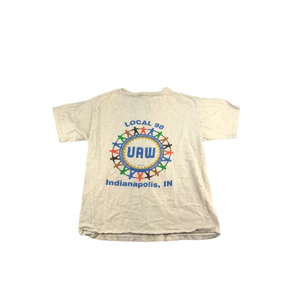 Mens Indianapolis UAW Auto Union Local 98 T Shirt Size M White 2 Sided - Picture 1 of 12